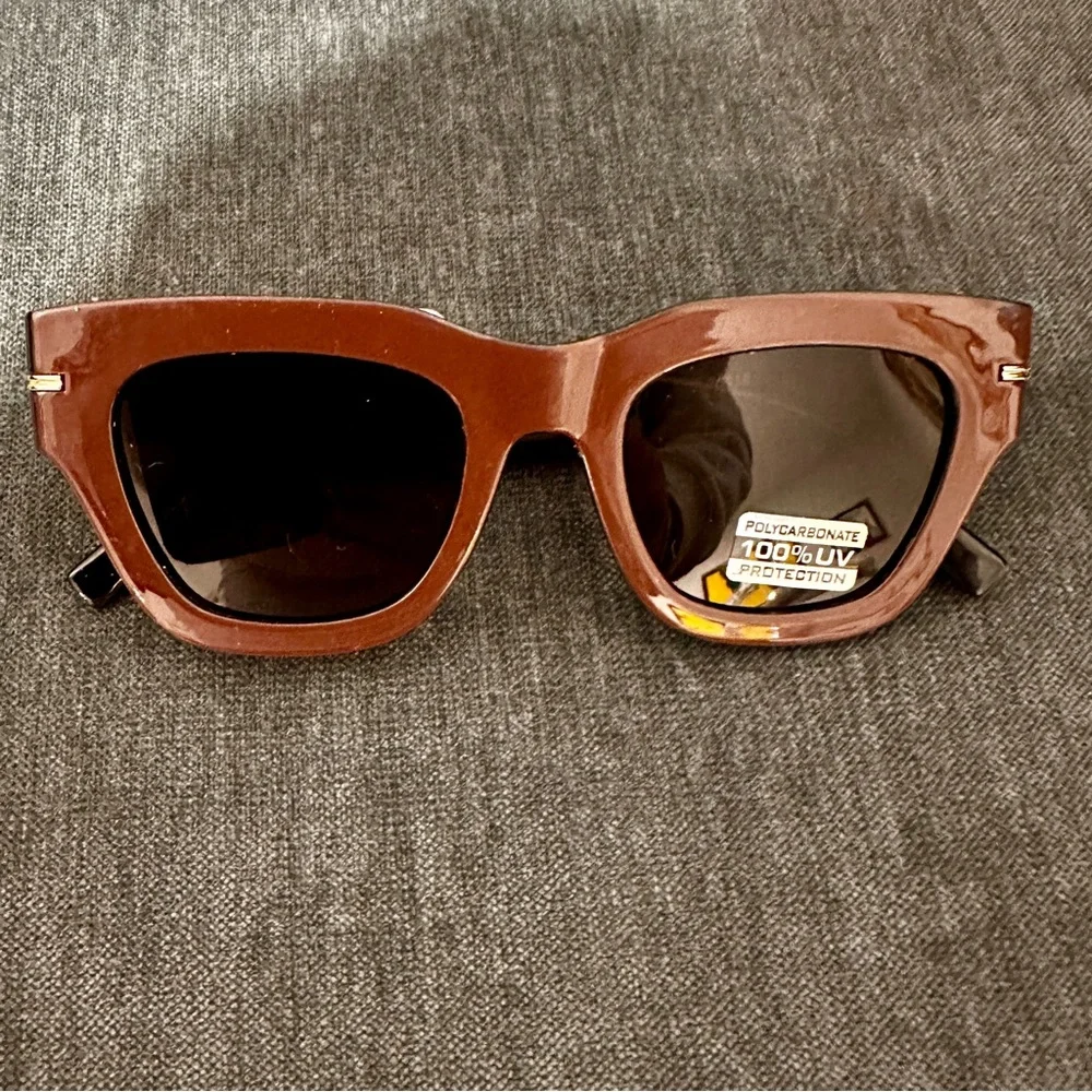 NWT FREE PEOPLE Jackson Two Tone Square Brown Sunglasses sold out online! - Picture 3 of 10